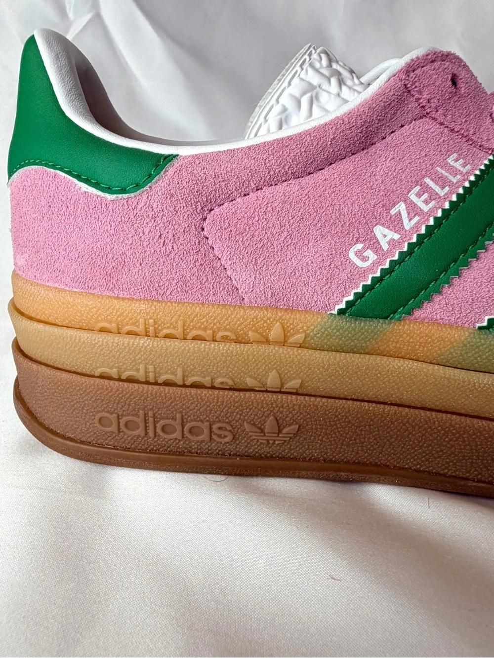 adidas Gazelle Bold Platform Sneakers Pink with Green Stripes Gum Sole Size 7 - Picture 5 of 7